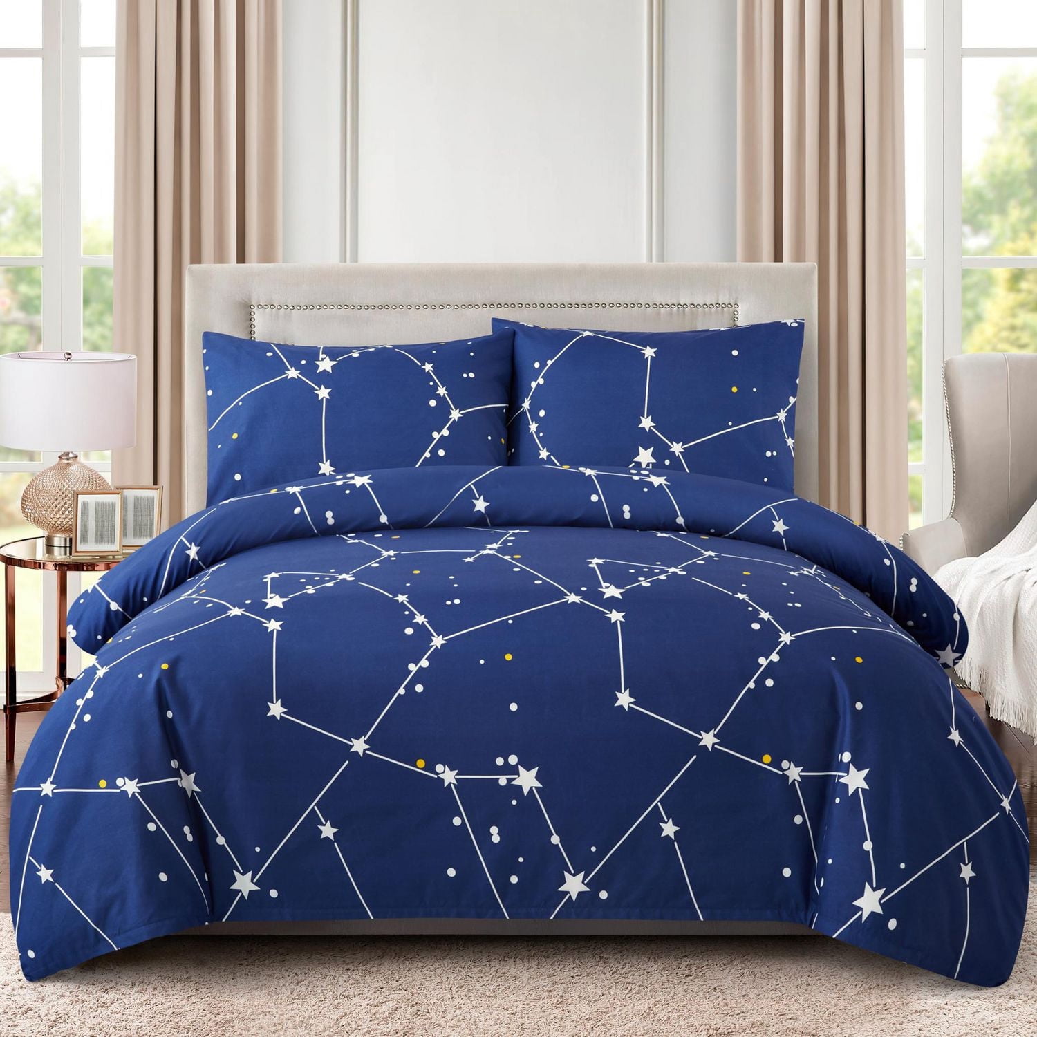 Literie Marina Décoration douce, soyeuse et riche en rayonne de bambou imprimée, toutes saisons, housse de couette, drap-housse, avec fermeture éclair et lien d'angle