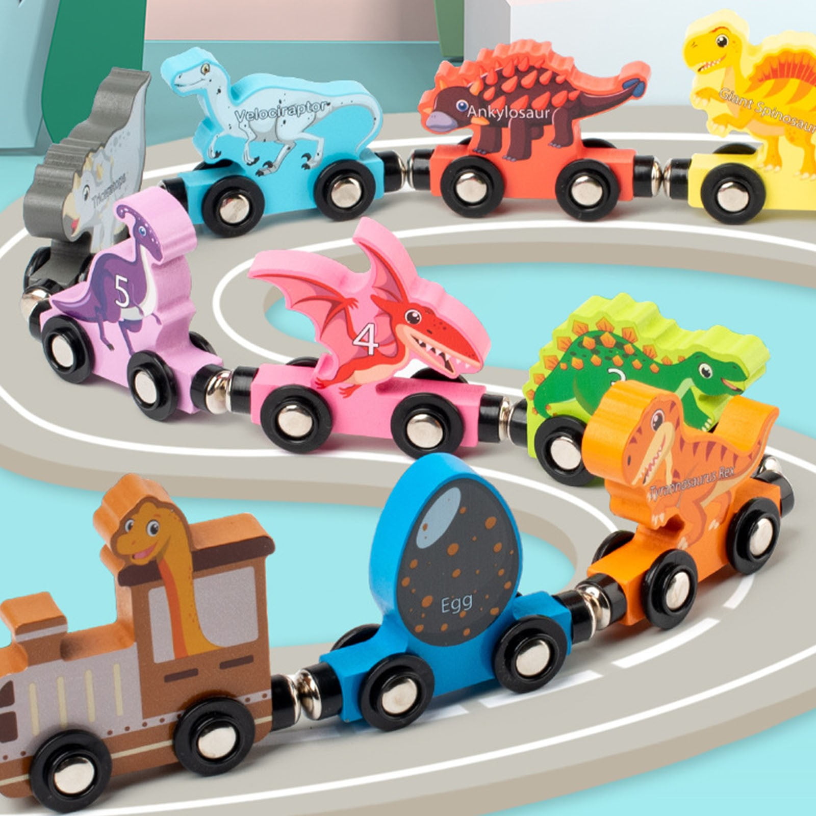 ZZkhGO Magnetic Wooden Dinosaur Train Set, Puzzle Assembly