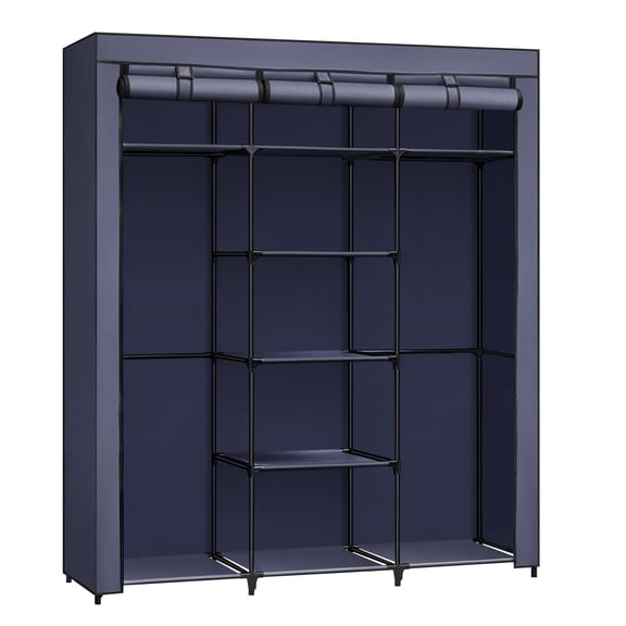 SONGMICS Portable Clothes Closet, Non-Woven Fabric Wardrobe, Storage Organizer, Dark Blue,Adult