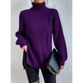 thumbnail image 2 of EYIIYE Chandail d'Automne et d'Hiver pour Femme à Manches Longues, Col Roulé, Tricot, Chandail, Couleur Unie, Ourlet Fendu, Long Tricot, Chandail, Ample, Décontracté, Confortable, Hauts, 2 of 8