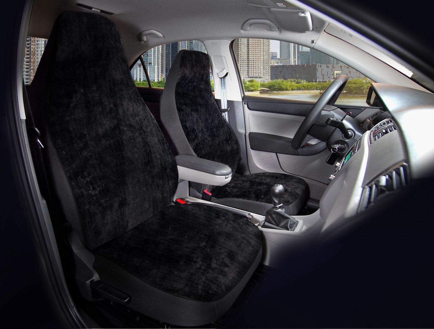 AUTO DRIVE 2-PIECE Black Fur Seat Covers