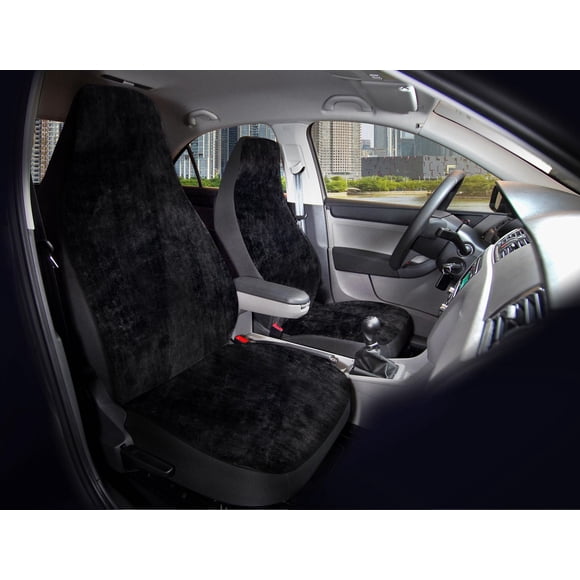 AUTO DRIVE 2-PIECE Black Fur Seat Covers