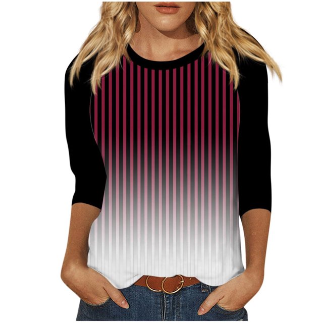 Birdeem T-Shirts à Manches 3/4 pour Femmes T-Shirt Imprimé Mode Blouse à Manches 3/4 Col Rond Hauts Décontractés T-Shirts à Manches 3/4 pour Femmes