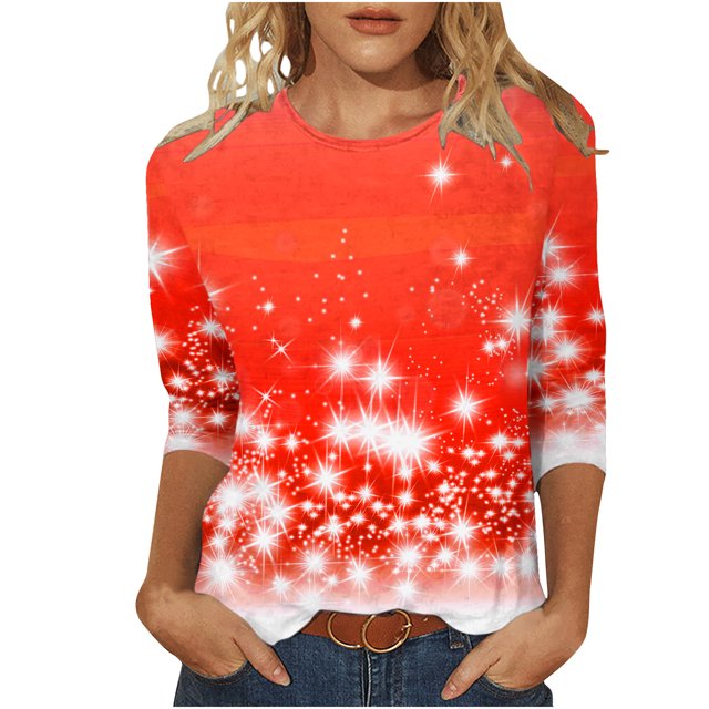 Pisexur Chandails de Noël pour Femmes Chandails à Manches 3/4 pour Femmes Chandails à Col Rond Graphiques Amusants Chandails à Capuchon Décontractés pour les Fêtes de Noël Confort Amples Mode d'Automne Chandails à Enfiler