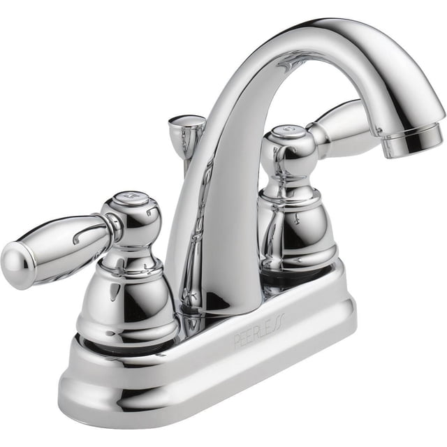 Peerless Robinet de Salle de Bain à Entraxe à Deux Poignées en Chrome avec une base de 4 Pouces à 3 Trous, Bec à Haut arc et Deux Poignées à Levier, Doté d'Une Finition Chrome Polie et d'Un Ensemble de Drainage Assorti, Certifié WaterSense® pour l'Efficacité de l'Eau, Convient à la Mise à Niveau de l'Évier de Salle de Bain.