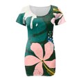 thumbnail image 4 of SMihono Robe d'Été Grande Taille pour Femmes Manches Courtes Mode Années 2023 Dégradé Fleurs Imprimé Taille Robe d'Été Col en V Mini Robe, 4 of 5