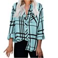 thumbnail image 1 of IROINID Hauts Réduits pour Femmes Grande Taille, Haut de Détente à Col à Revers, Ample, Boutonné, Manches Longues, Blouse à Carreaux, Bleu, 1 of 8