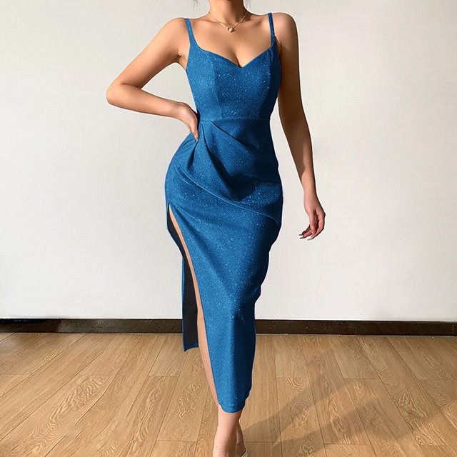 Gspmoly Robe pour Femmes, Mode Femmes Été Décontractée Unie à Col en V Camis Sans Manches Gilet Longue Robe Robes de Cocktail Cadeaux de Vacances
