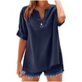 thumbnail image 1 of Timegard Plus Size Tops for Women Drop Shoulder V Neck Button 3/4 Sleeve Casual Loose Lightweight Blouse, 1 of 7