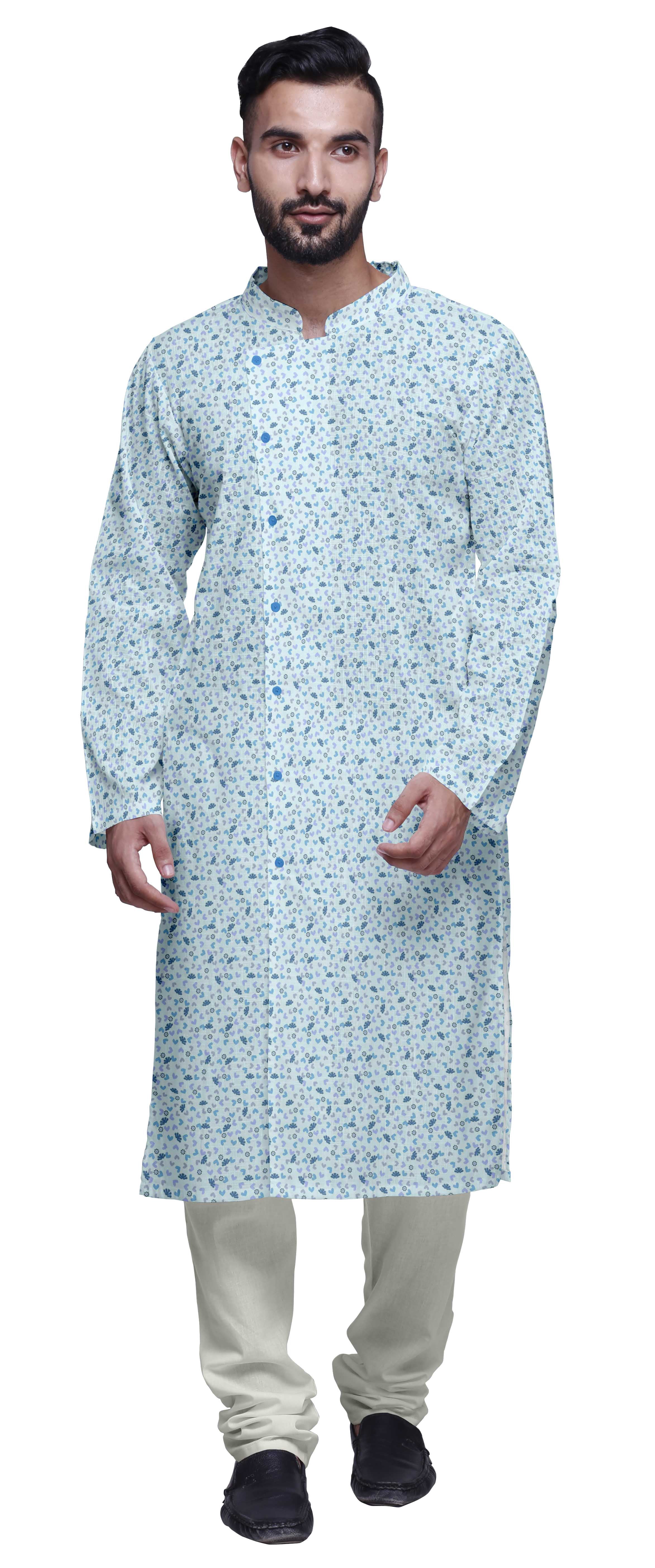 Atasi Kurta-Pyjama Long en Coton Imprimé pour Hommes, Kurta-Pyjama Décontracté de Designer, Vêtements
