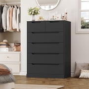 Homfa 6 Drawer Black Dresser, 43.3" H Wood Storage Cabinet with Upgraded Stable Base Vertical Chest for Bedroom Living Room