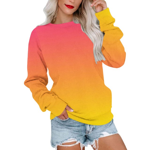 Liquidation à 50 % Chandail Surdimensionné pour Femmes 2023 Col Rond Mode Décontractée Manches Longues Chandail Imprimé Hauts Blouse