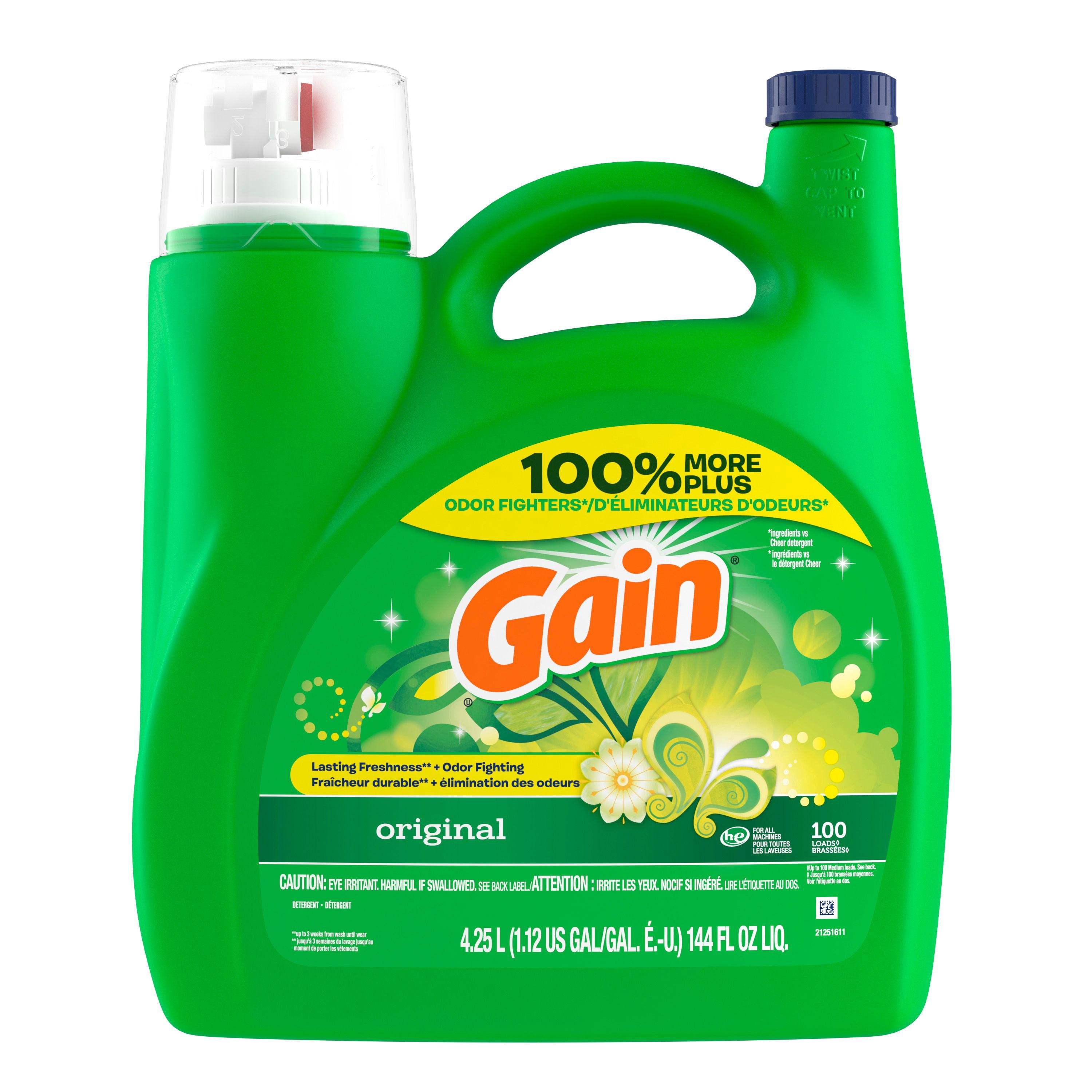Détergent à lessive liquide Gain, parfum Original, 100 brassées, 4.25 L