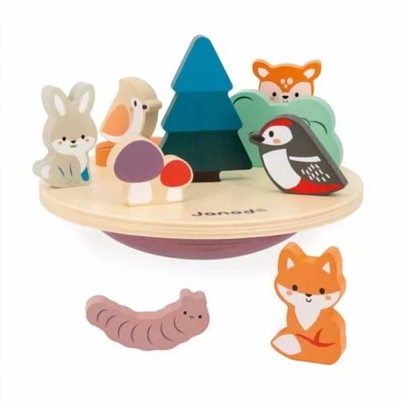 Janod - Jeu d'équilibre de l'écosystème - 12 figurines en bois - 2 bases - Apprentissage précoce pour enfants et tout-petits - À partir de 24 mois