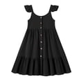 thumbnail image 5 of Robes pour Filles Petite Fille Été Sans Manches Robe Décontractée Enfants Tout-Petit Boutonnée Mode Robe Soleil à Volants Robe Bébé Noir 2 Ans-3 Ans, 5 of 5