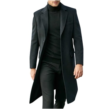 Pisexur Men's Trench Coat Single Breasted Slim Fit Mid-Length Notched Collar Winter Overcoat Quilted Overcoat Winter Windbreaker