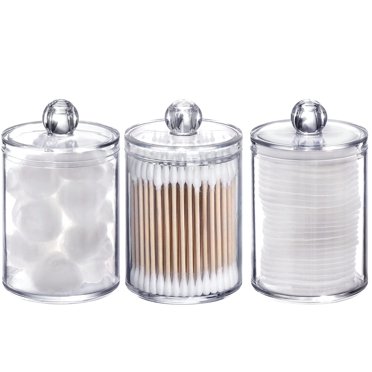 Tbestmax Lot de 3 Porte-Boules de Coton-Tige en Plastique, Organisateur de Salle de Bain 10 Oz, Distributeur de Contenant Transparent pour Pot d'Apothicaire Qtip