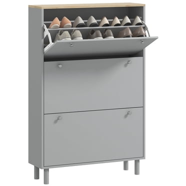 HOMCOM Armoire à Chaussures avec 3 Tiroirs Basculants pour 24 Paires de Chaussures, Gris