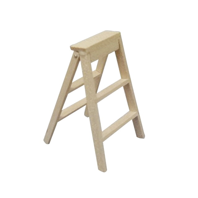 Mini Foldable Ladder Beige 5.3x1.3x0.4in Wood Durable Safe For Kids Collectors 1Pack