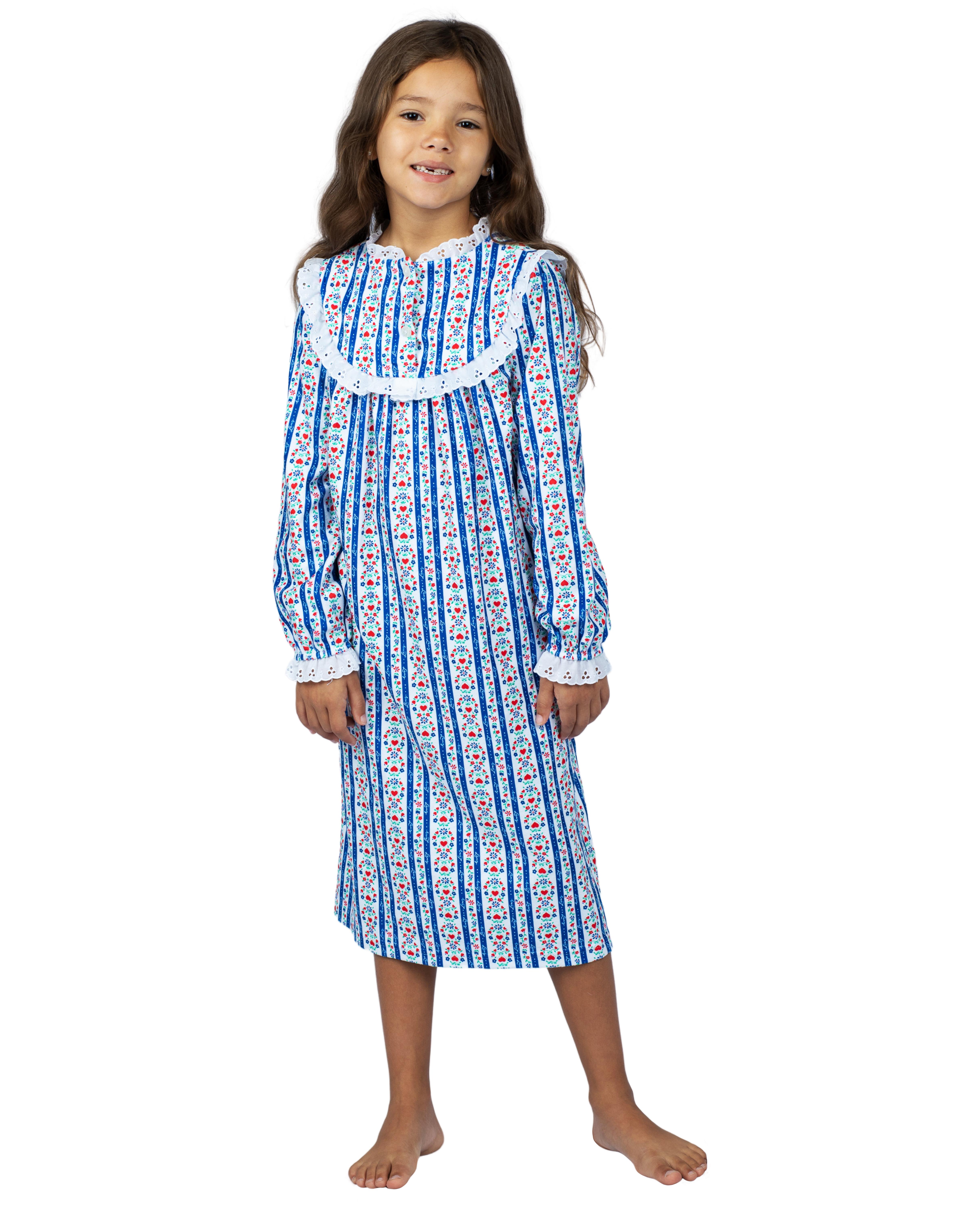 Lanz Girls' Nightgown Ruffle Granny Gown Long Sleeve Pajama