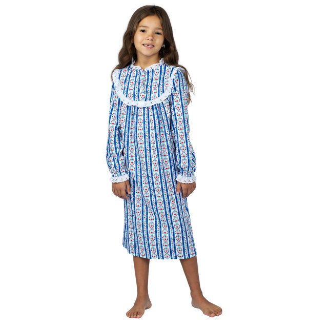 Lanz Chemise de Nuit pour Filles Robe de Grand-Mère à Volants Manches Longues Pyjama