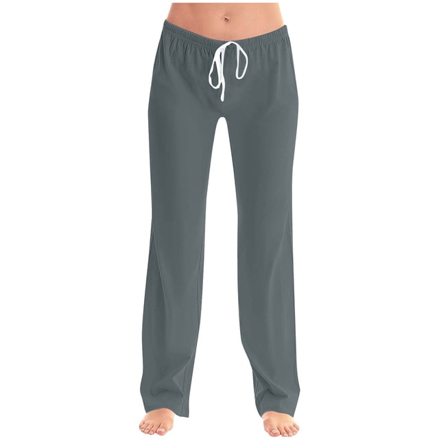 ohmzyzo Womens Summer Fashion Solid Casual Elastic Waist Drawstring Long Pants