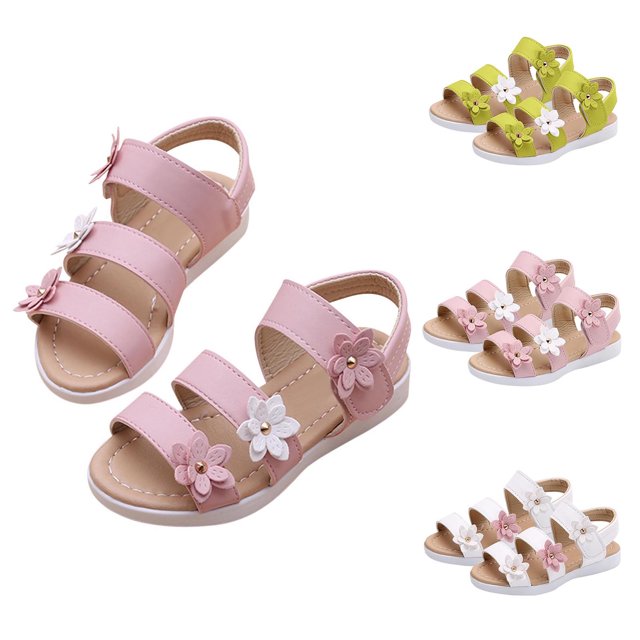 JDQJBZ Sandales Filles Style Romain Imprimé Trois Fleurs Été Plage