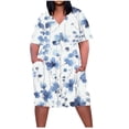 thumbnail image 1 of Pisexur Robes d'Été pour Femmes Mode Imprimé Floral Robe Décontractée Ample Col en V Manches Courtes Robes T-Shirt Fluide Surdimensionnée Robe de Plage avec Poches Grande Taille Mi-Mollet L-5TG, 1 of 5