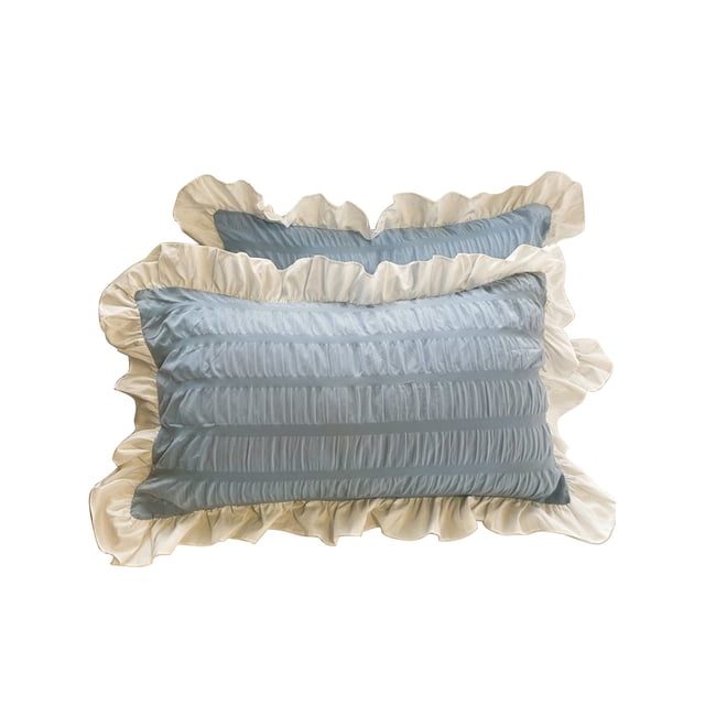 Ensemble de Lit Blanc, Ensemble de 2 Taies d'Oreiller Standard à Rayures à Volants pour Enfants Mignon Confort