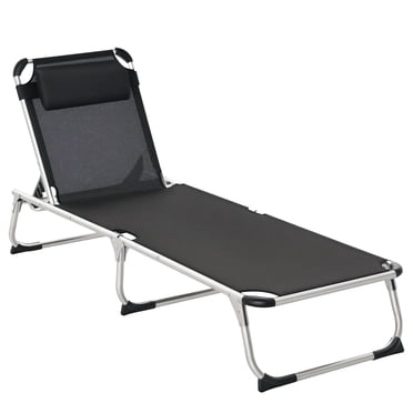 Outsunny Chaise Longue Pliante avec Appuie-Tête et Dossier Réglable, Noir