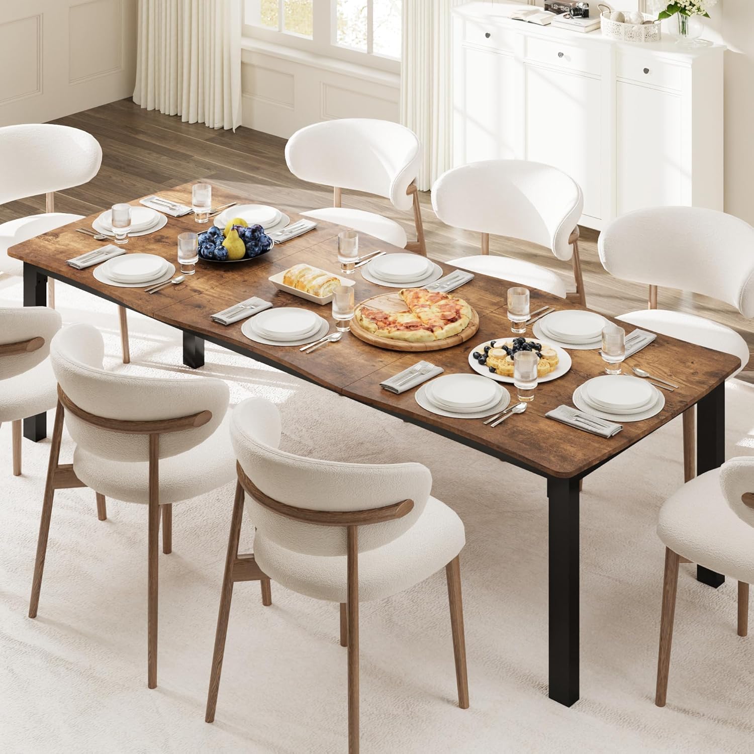 IdealHouse Dining Table for 6, 71 Inches Dining Room Table with Iron Legs, Waterproof Scratch-Resistant, Quick Assembly, 300Lbs Capacity, Kitchen Table for Dining Room, Kitchen, Retro Brown