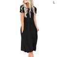 thumbnail image 2 of facefd Women Pockets Pleated Crew Neck Short Sleeve Solid Color Midi Dress black L, 2 of 4