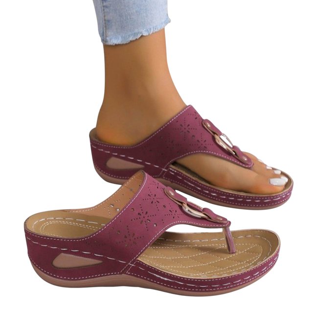 LSLJS Hollow Metal Circle Thick-soled Wedge Heel Flip-flops Women, Womens Flip Flops