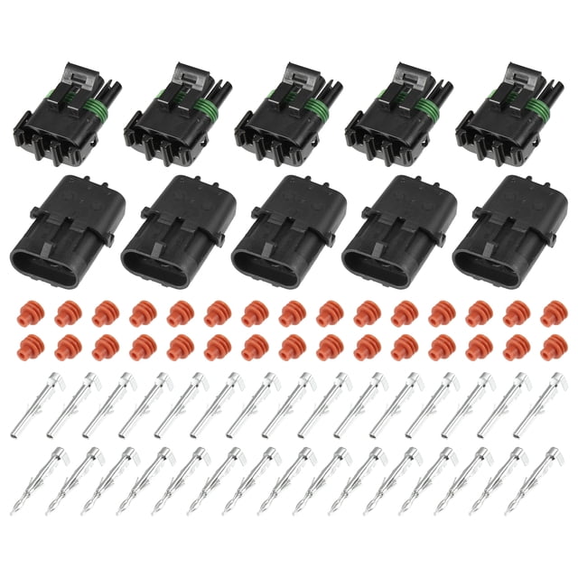 Unique Bargains 5 Kit 3 Pin Way Waterproof Electrical Connector Series Terminal 12 AWG Connectors Housing Terminals Sealed Wire for Car