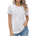 thumbnail image 1 of Penkiiy Hauts d'Été à Manches Courtes pour Femmes Col Rond Plissé Chic Décontracté T-Shirts Basiques Blouses de Travail S Blanc, 1 of 9