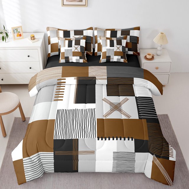Erosebridal Ensembles de Literie à Lignes Géométriques Format Très Grand, Patchwork Rectangle Lit en Sac Format Très Grand, Décor de Chambre à Rayures, Réversible, Ultra Doux, 7 Pcs