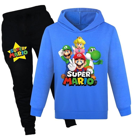 Super-Mario Bros Print Casual Tracksuit Set Kids Boys Girls Hooded Sweatshirt Hoodies Tops Sports Jogging Pants Outfit Activewear