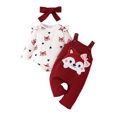 Zanarzt Tenue d'Automne pour Bébés Filles de Noël, Barboteuse à Volants à Manches Longues, Haut, Ensemble Jupe à Bretelles à Imprimé Mignon avec Bandeau, Bourgogne, 6-9 Mois
