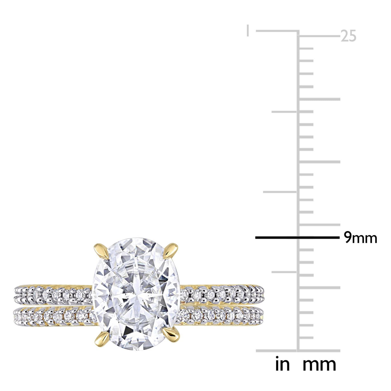 Ensemble de mariée ovale Miabella avec 2 Carat PPT Moissanite et 1/4 Carat PT Diamond en or jaune 14K