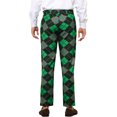 thumbnail image 3 of INSPIRE CHIC Men's Pant Diamond Plaid Pattern Regular Fit Color Block Suit Trousers 36 Green Black, 3 of 6