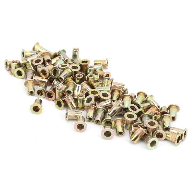100Pcs Flat Head Threaded Nutsert Kit, Color Zinc Plated Rivet Nut Flat Head Threaded Nutsert Kit For Various Metal Plates, Fastening, Nuts