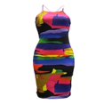 thumbnail image 4 of Women Halter Bodycon Sleeveless Ruched Spaghetti Strap Tie Dye Printing Club Party Mini Dress, 4 of 6