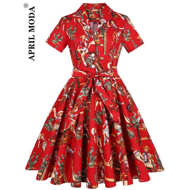 Robe Vintage d'Été pour Femmes Imprimé Perroquet 2024 Robe de Soirée Rétro Verte Rockabilly Années 50 60 Robe d'Été