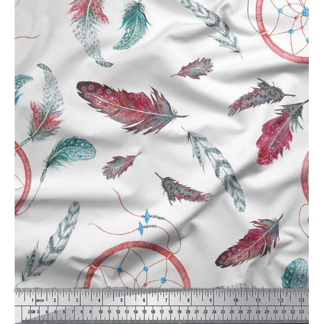 Soimoi Rayon Fabric Feather & Dream Catcher Home Decor Print Sewing Fabric Yard 56 Inch Wide