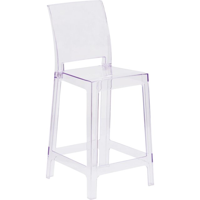 Bowery Hill 40"H Contemporary Plastic Square Back Bar Stool in Crystal Clear
