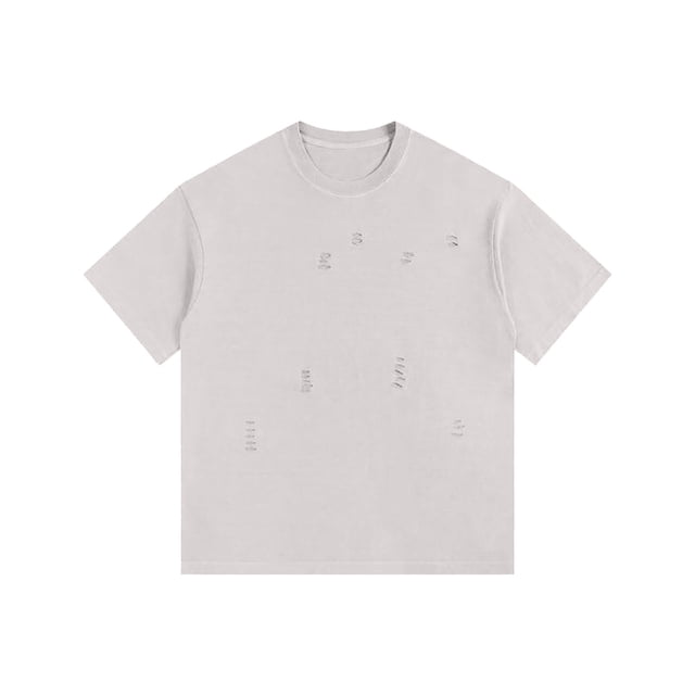 ShomPort Men's Short Sleeve T-Shirts Classic Short Sleeve Crewneck Tops Casual Holes Ripped Oversized Shirts