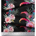 thumbnail image 2 of Soimoi Black Heavy Satin Fabric Leaves & Ranunculus Floral Print Fabric by the Yard 54 Inch Wide, 2 of 3