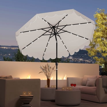 Costway Parasol de Patio Solaire de 9,3 Pi pour l'Extérieur, Pare-Soleil de Marché avec 24 Lumières DEL, Volants, Beige