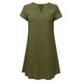 thumbnail image 5 of LOVZFMLL Mode Femmes Ample Col en V Été Uni Manches Courtes Robe en Coton et Lin Vert Armée 2TG, 5 of 5