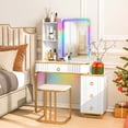 thumbnail image 2 of Costway Vanity Table Set with RGB LED Lights Crystal Crush Diamond Mirror Drawers White, 2 of 10